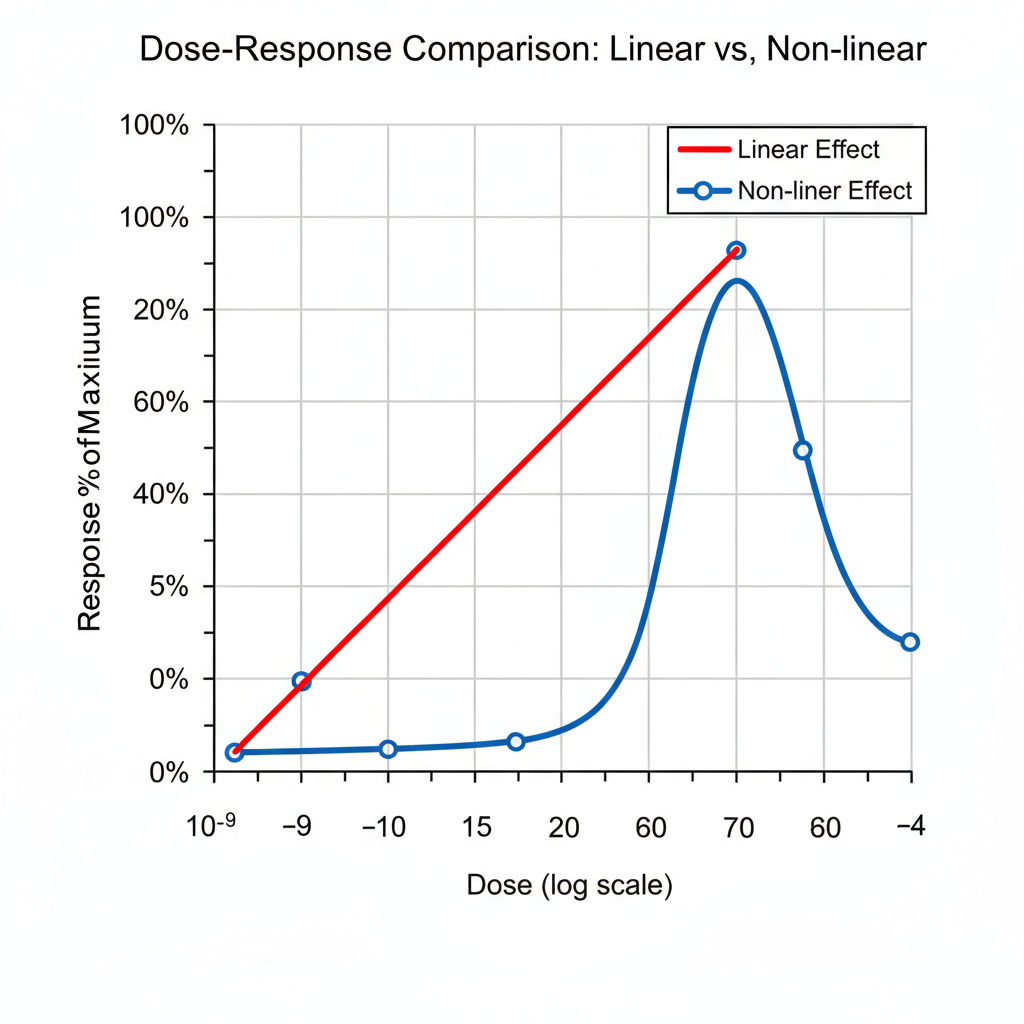 Dose-Response Curve Comparing Linear (Tirzepatide) vs. Threshold-Dependent (Retatrutide) Clinical Effects